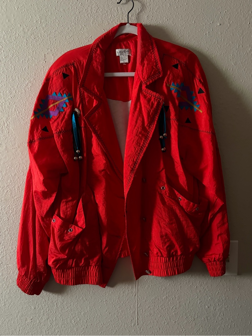 Red Men's Embroidered Bomber Jacket Native Tribal Southwestern rez casino